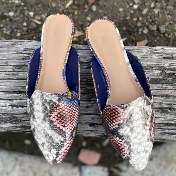 Vegan Multi Colored Snake Skin Slip On Mules - Picture 2 of 6